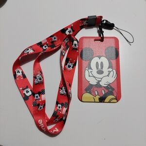 Disney Red Mickey Mouse Lanyard with ID Badge Holder